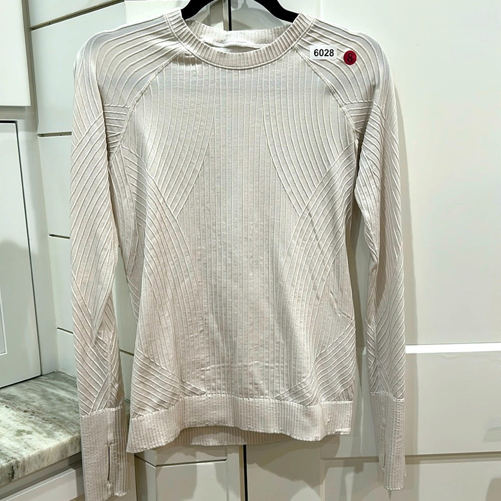 (6028)  🍋 LULULEMON Rest Less Pullover White / White (Third Release) Sz 8 EUC
