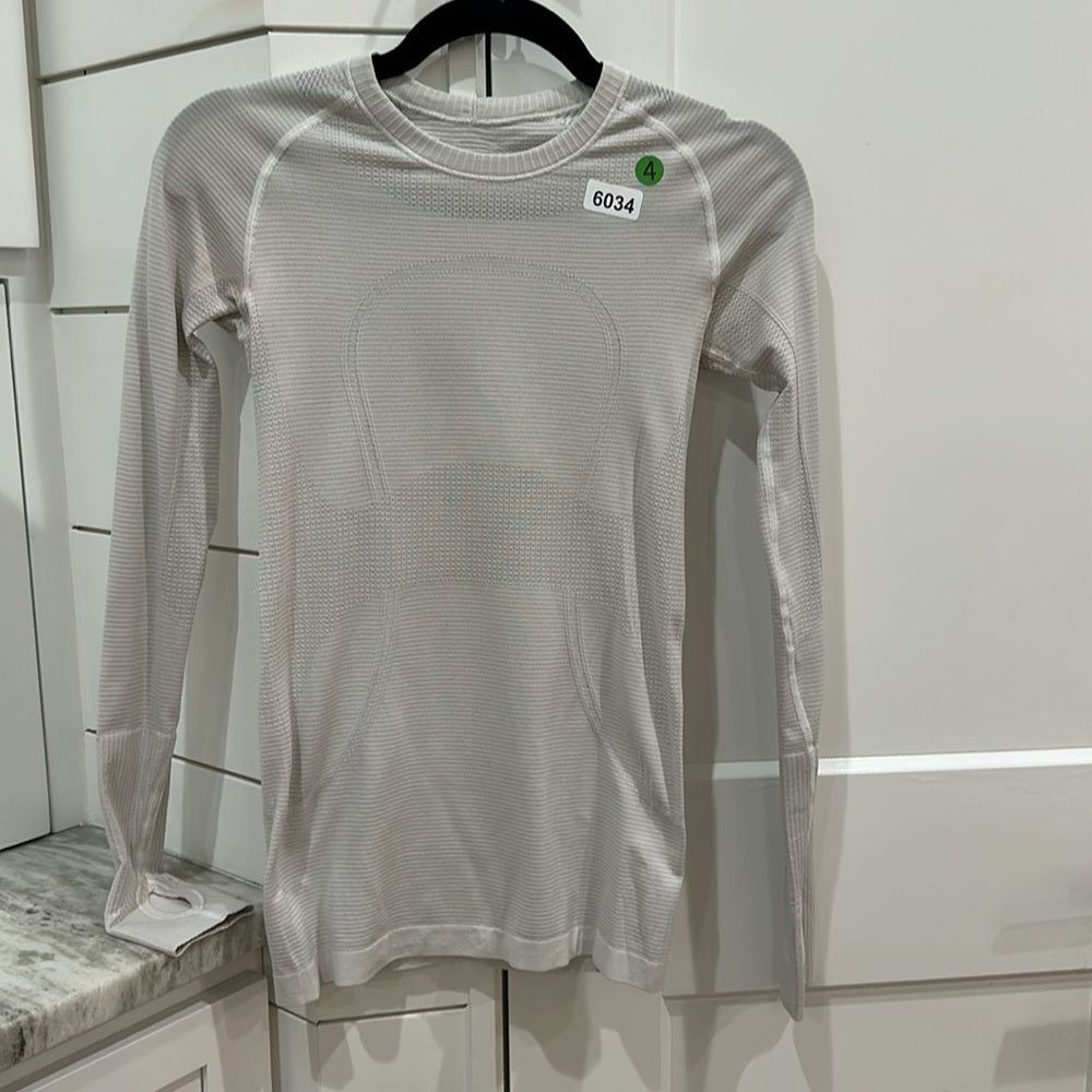 (6034)  🍋 LULULEMON RUN: Swiftly Tech Long Sleeve Crew Sz 4 WHITE *UC