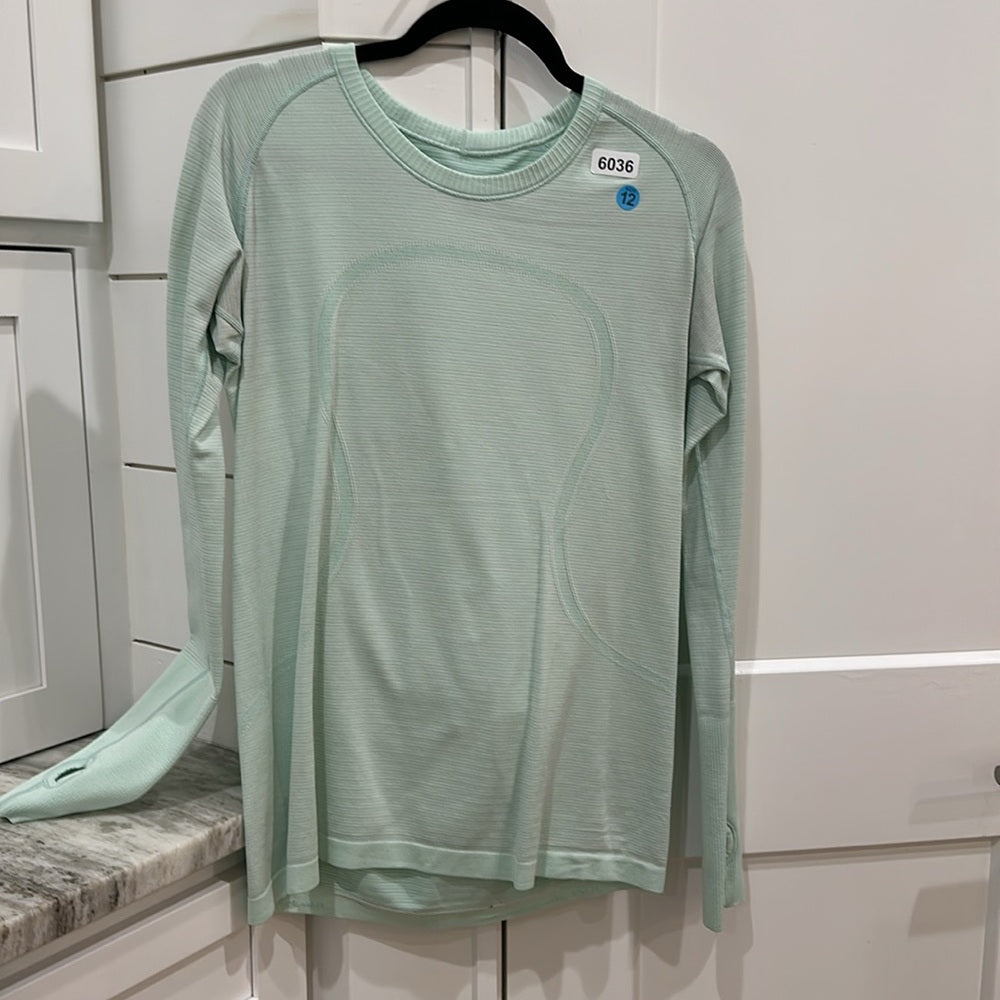 (6036)  🍋 LULULEMON RUN: Swiftly Tech Long Sleeve Crew Sz 12 Aquamarine *EUC