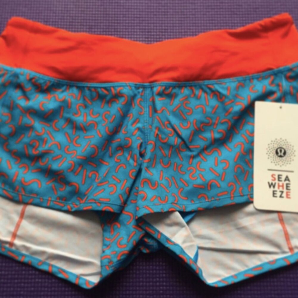 (6150) Lululemon Speed Short 2015 Seawheeze - Turquoise with Red Squiggles