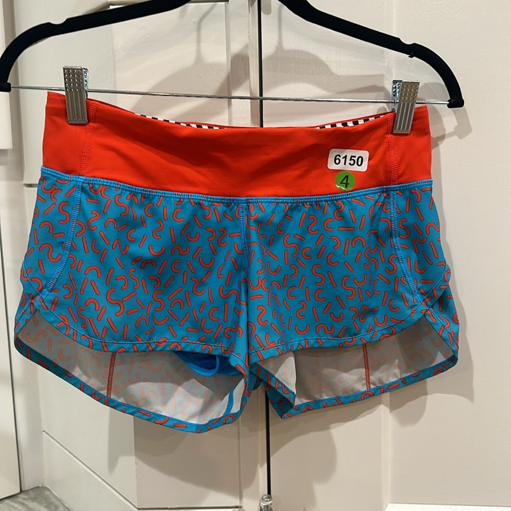 (6150) Lululemon Speed Short 2015 Seawheeze - Turquoise with Red Squiggles