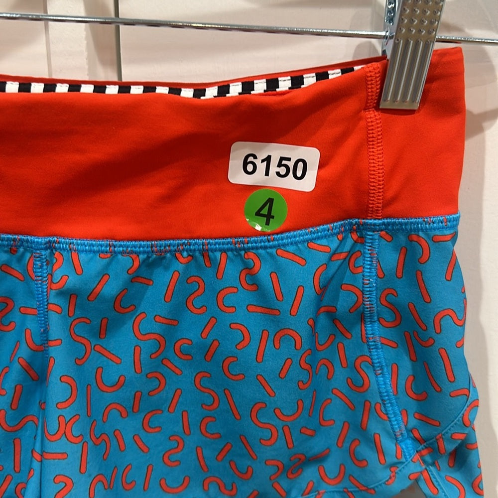 (6150) Lululemon Speed Short 2015 Seawheeze - Turquoise with Red Squiggles