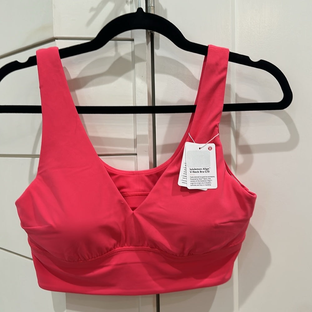 (0002) Lululemon NWT Align V-Neck Bra *Light Support, C/D Cup Sz 10 in Lip Gloss