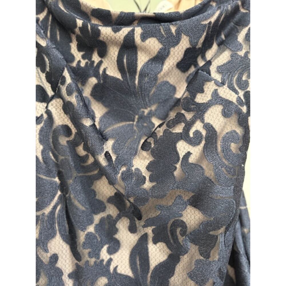 0103 CALVIN KLEIN Navy Embellished Floral Short Slv Sheath Dress Sz 6