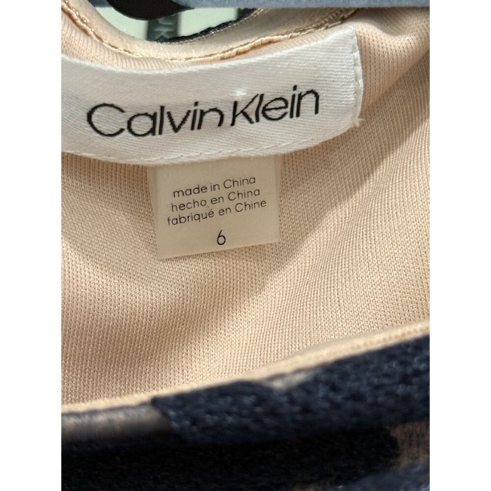 0103 CALVIN KLEIN Navy Embellished Floral Short Slv Sheath Dress Sz 6