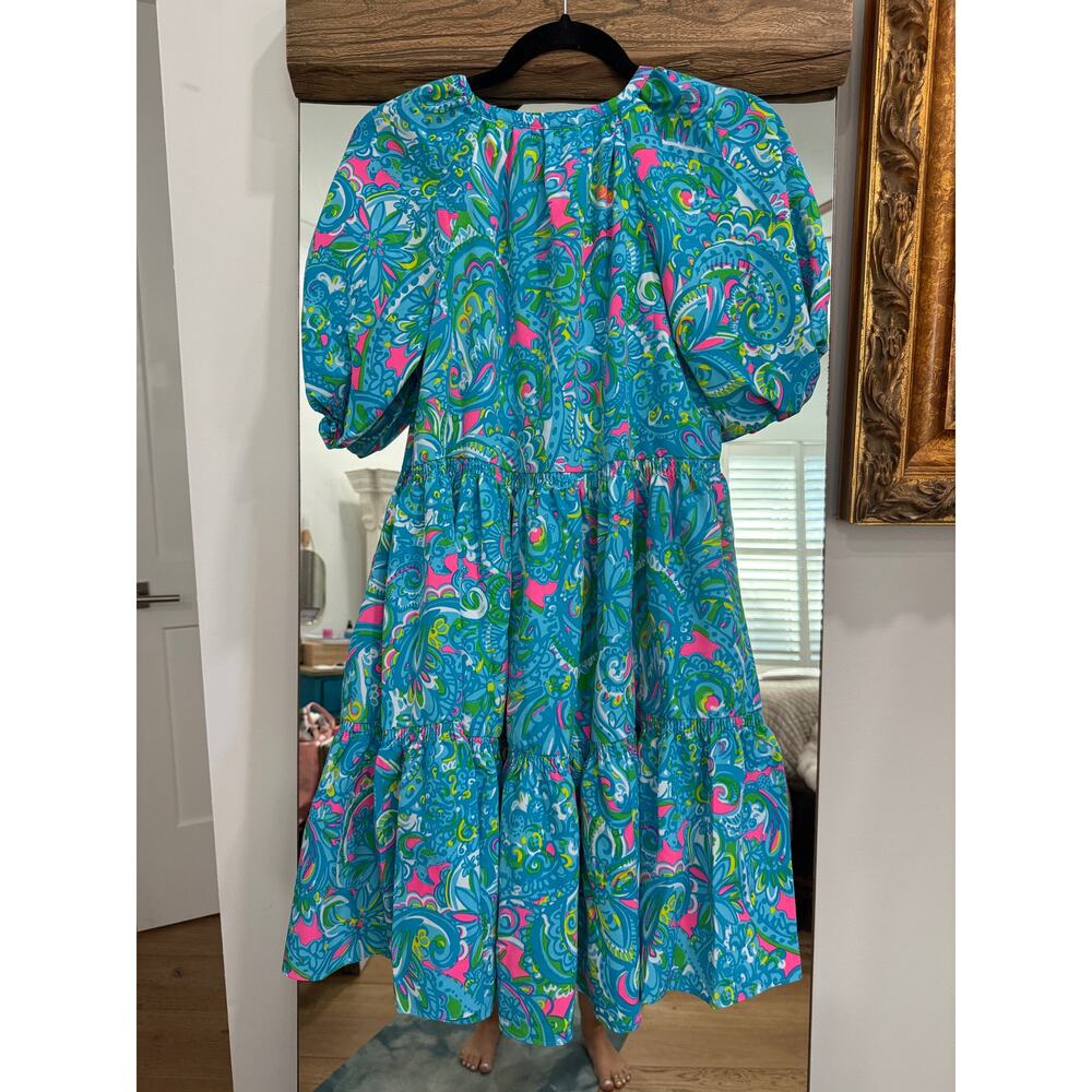 0105 NWT Lilly Pulitzer Shannon Short Sleeve- Seabreeze Blue Hey Gullfriend sz S