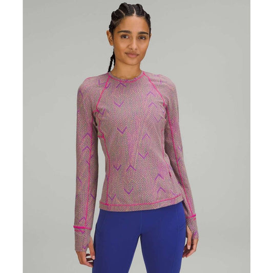 6996 Lululemon Its Rulu Run Long Sleeve Shirt *Jacquard Chevron Mini sz 12